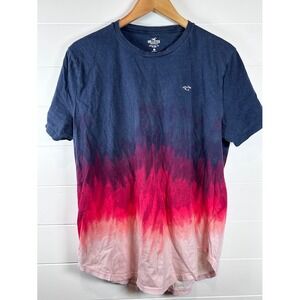 Hollister California Men's XL Blue Pink Tie Dye Curved Hem Cotton Tee Shirt